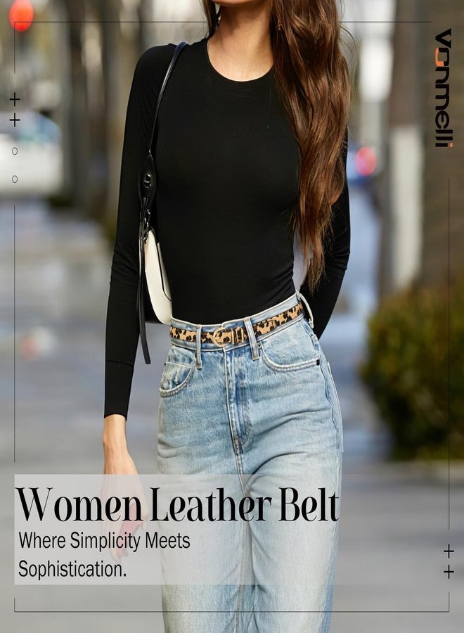 VONMELLI Womens Skinny Leather Belt Thin Waist Leopard Belts for Women Fashion Dress Jeans with Gold Buckle, M - Image 3